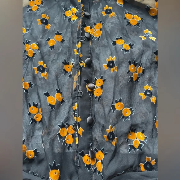 Rickie Freeman for Teri Jon Sheer Floral Burnout Velvet Midi Dress | Size 6 - Picture 7 of 11